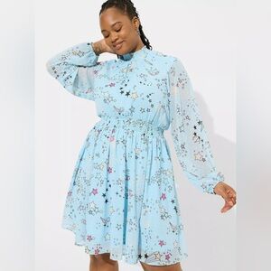 TORRID Mini Clipdot Blouson Sleeve Mock Neck Skater Dress Women’s Plus Size 4X